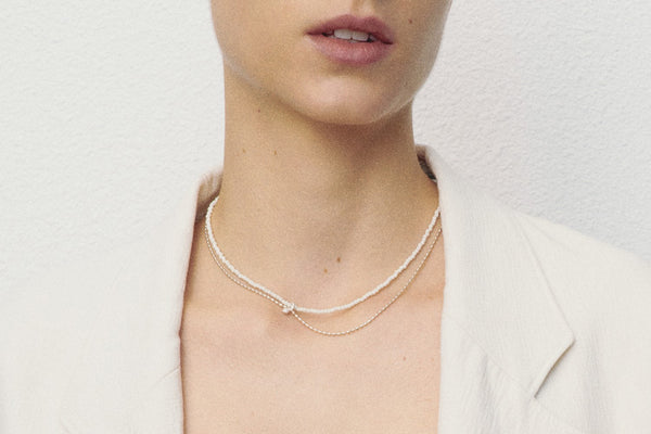 OLIO E ACETO Pure silver white pine dual -layer necklace OA06N17